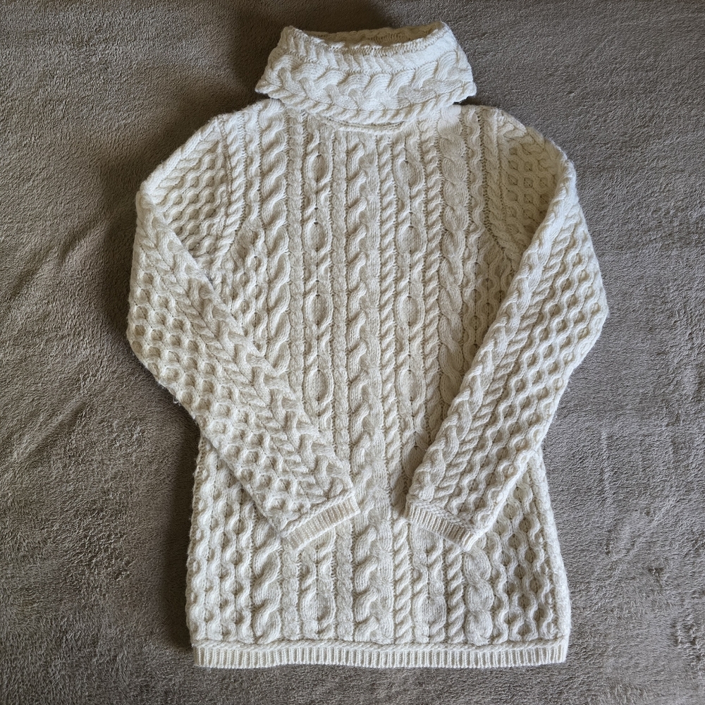 Aran Crafts Ireland Merino Wool Cable Knit Turtleneck Sweater Size Small - Picture 4 of 14